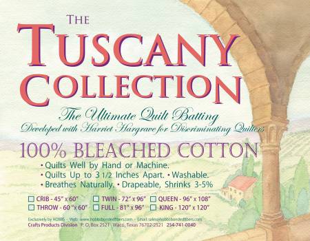 Hobbs Tuscany Bleached Cotton Batting Queen Size Pre - Cut Batting (96"x 108") (TB96) - Maple Leaf Quilting Company Ltd.