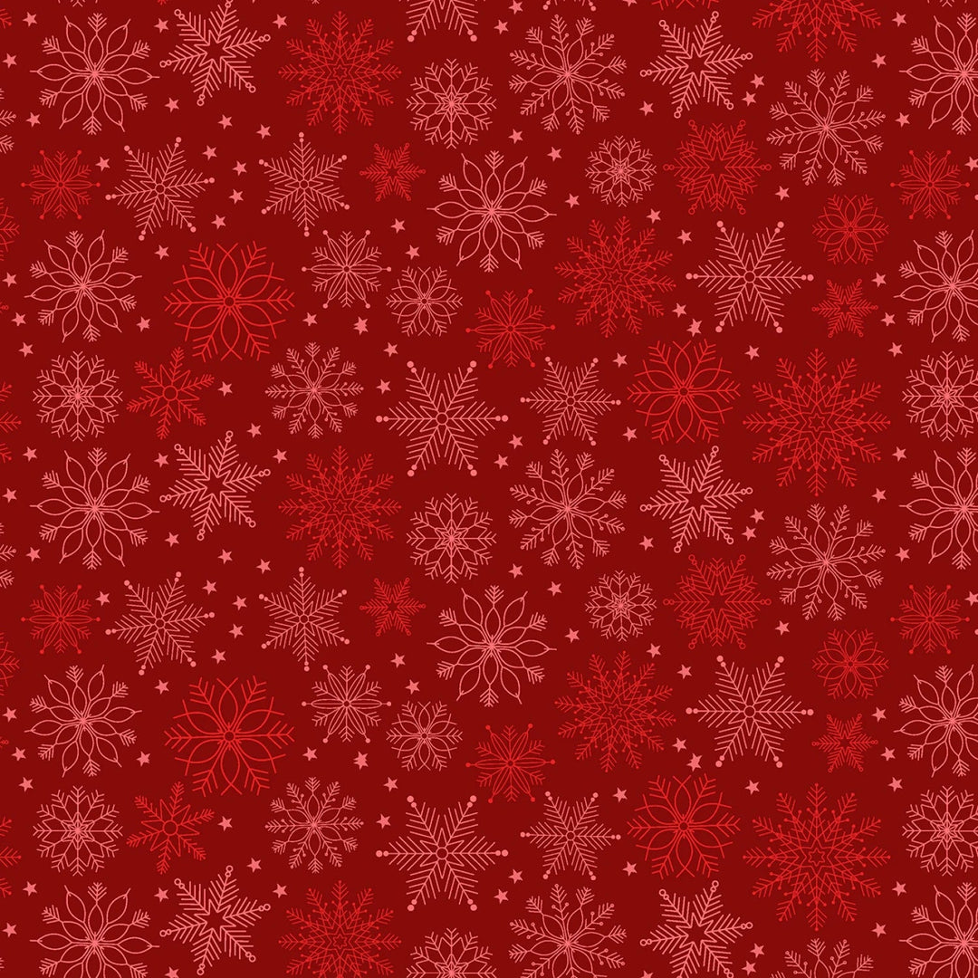 Holly Jolly Calico - Crimson Snowflakes 4" | 44"/45" Cotton - Maple Leaf Quilting Company Ltd.