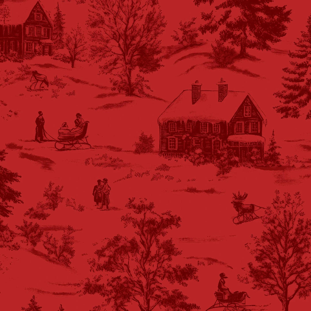 Holly Jolly Calico - Crimson Winter Scene 8" | 44"/45" Cotton - Maple Leaf Quilting Company Ltd.