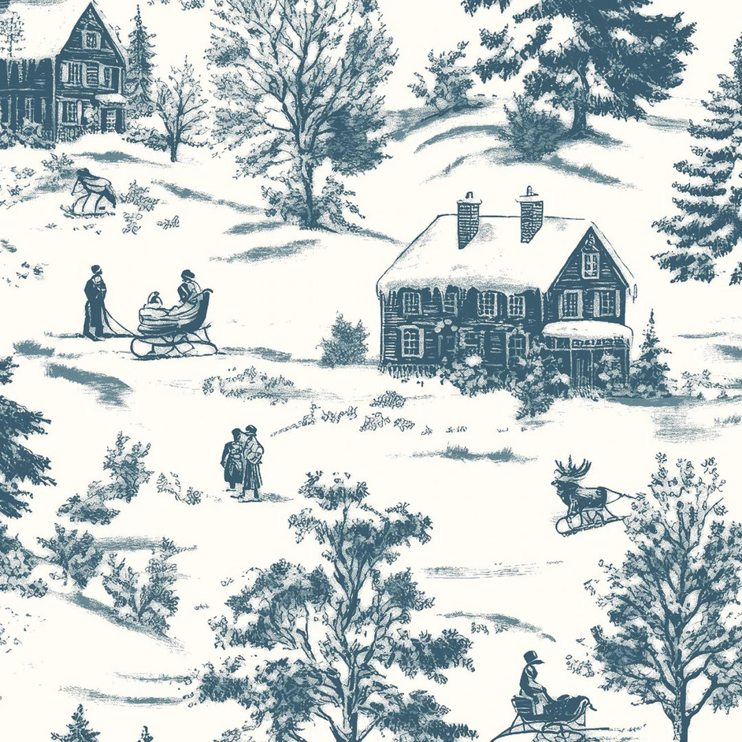 Holly Jolly Calico - Ecru/Navy Winter Scene 8" | 44"/45" Cotton - Maple Leaf Quilting Company Ltd.