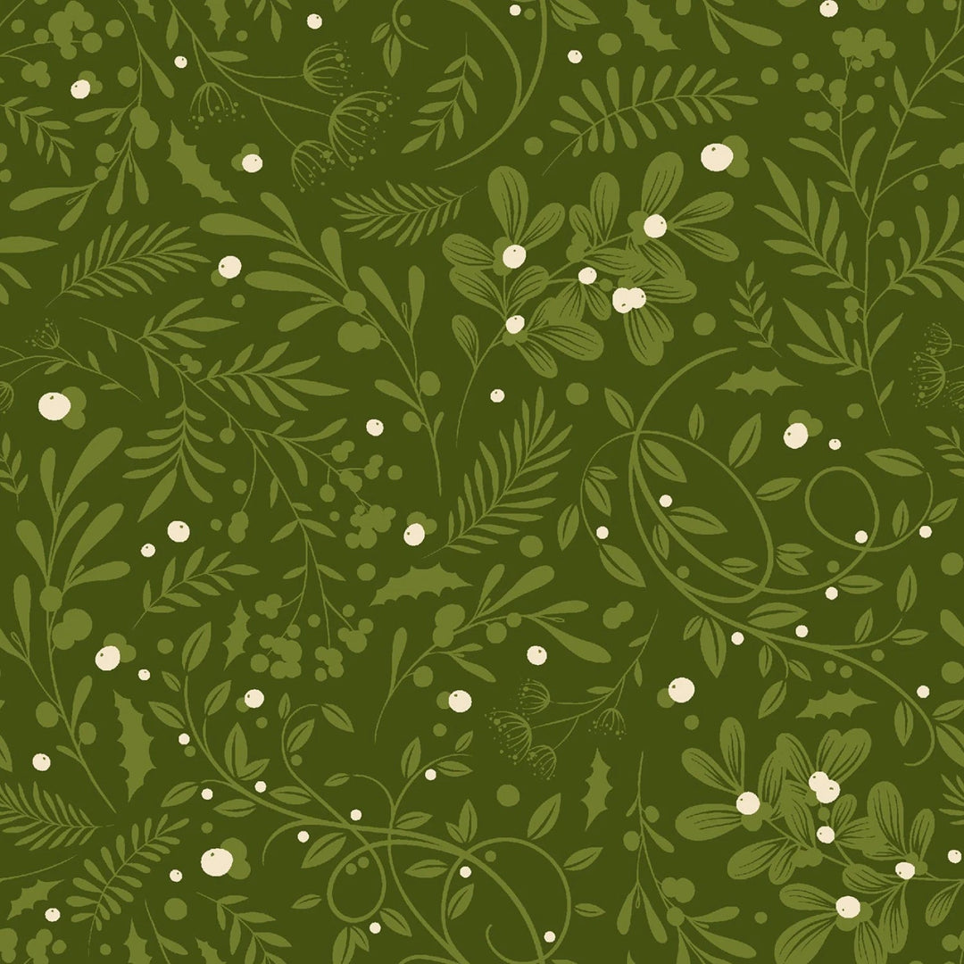 Holly Jolly Calico - Evergreen Swirls Foliage 6" | 44"/45" Cotton - Maple Leaf Quilting Company Ltd.