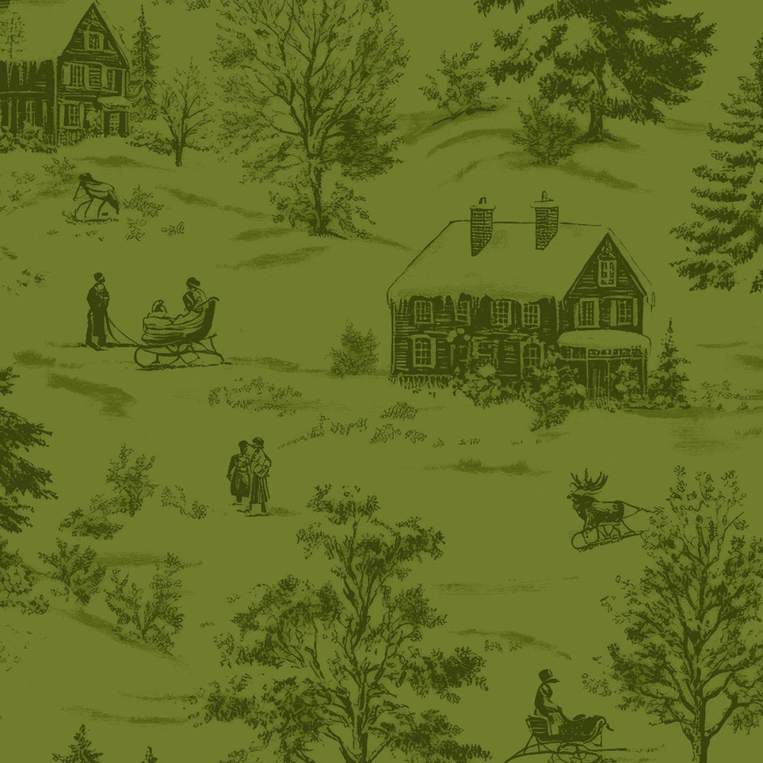 Holly Jolly Calico - Evergreen Winter Scene 8" | 44"/45" Cotton - Maple Leaf Quilting Company Ltd.