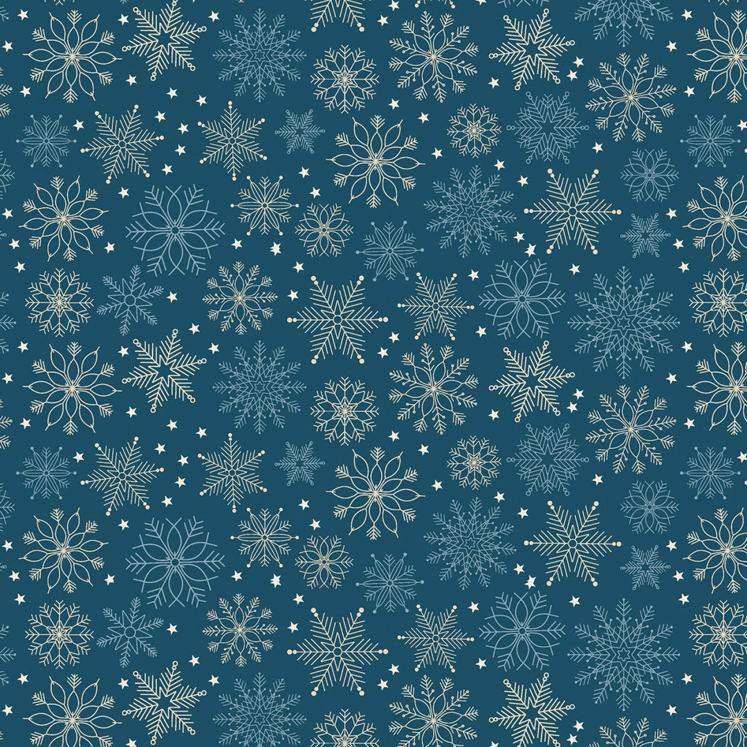 Holly Jolly Calico - Navy Snowflakes 4" | 44"/45" Cotton - Maple Leaf Quilting Company Ltd.