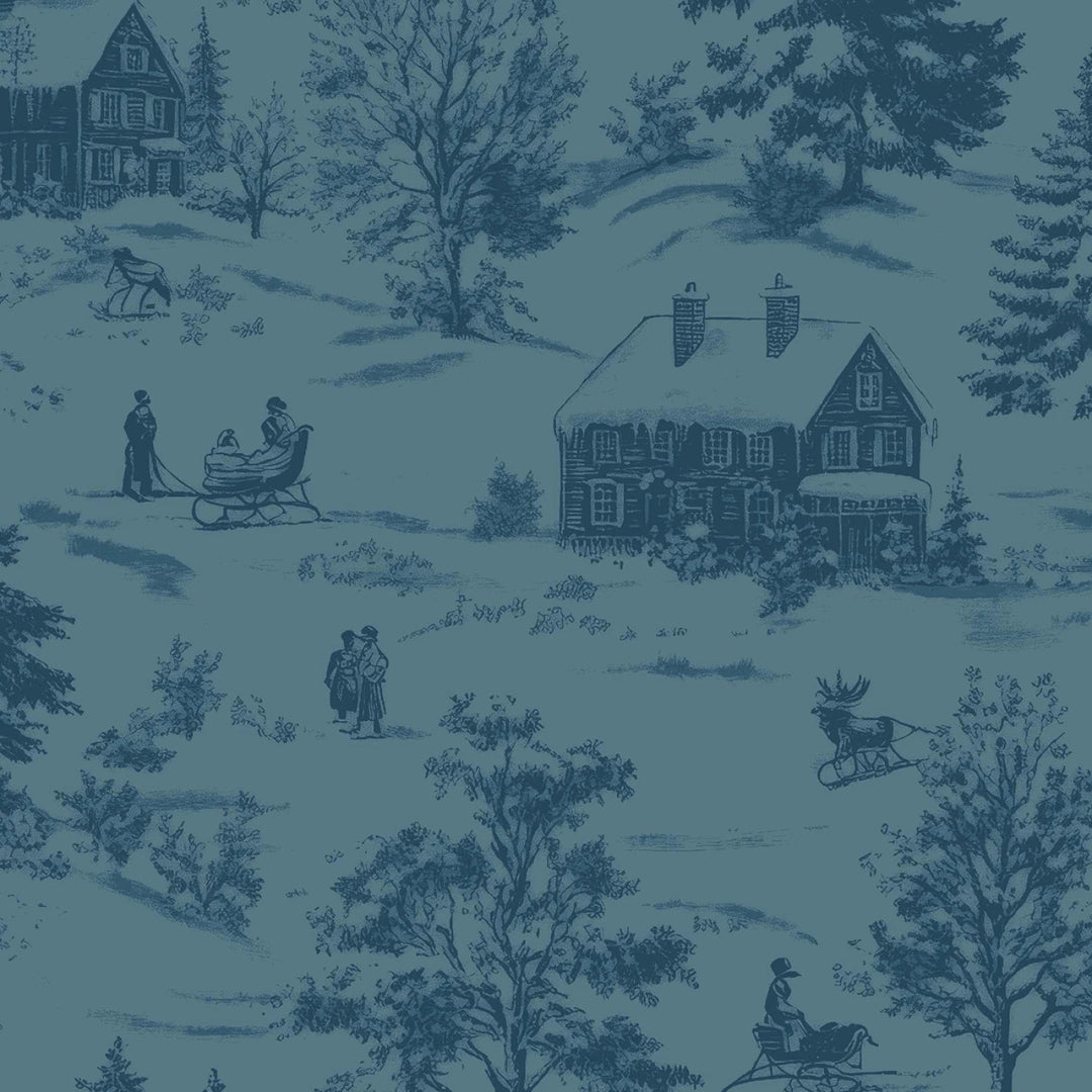Holly Jolly Calico - Navy Winter Scene 8" | 44"/45" Cotton - Maple Leaf Quilting Company Ltd.