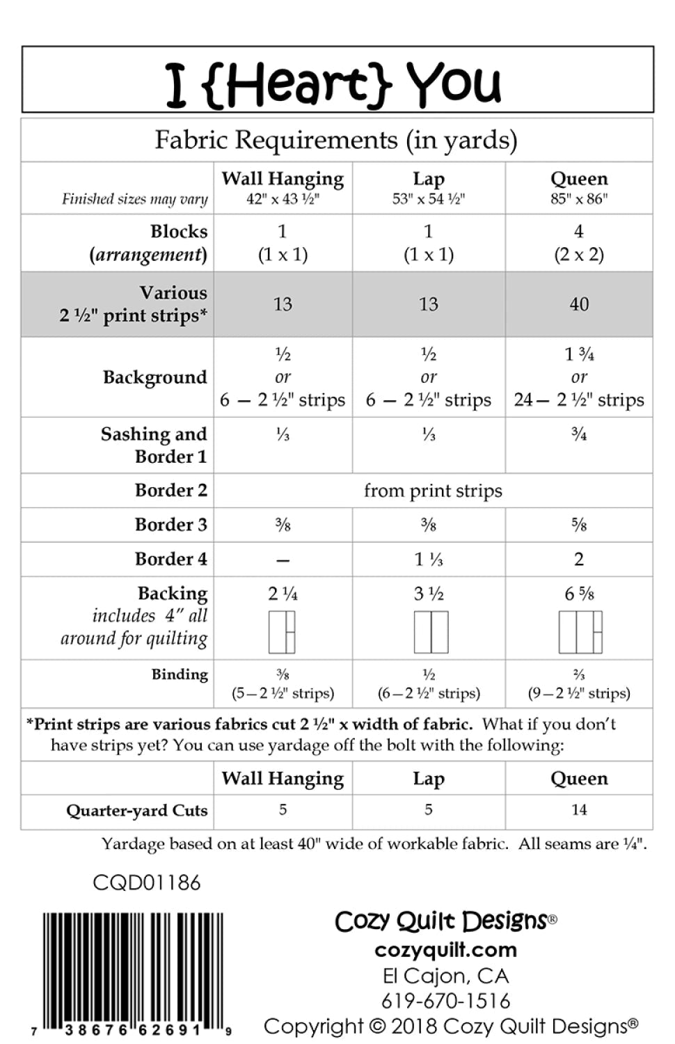 I {Heart} You  CQD01186 - Maple Leaf Quilting Company Ltd.