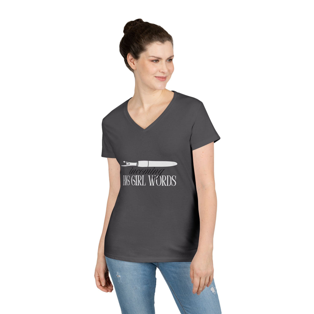Incoming Big Girl Words Gilden V - neck heavy cotton T-Shirt - Maple Leaf Quilting Company Ltd.
