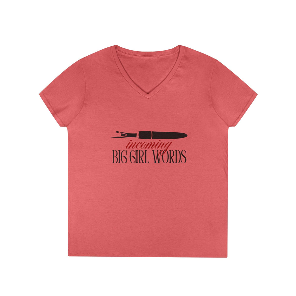 Incoming Big Girl Words Gilden V - neck heavy cotton T-Shirt - Maple Leaf Quilting Company Ltd.