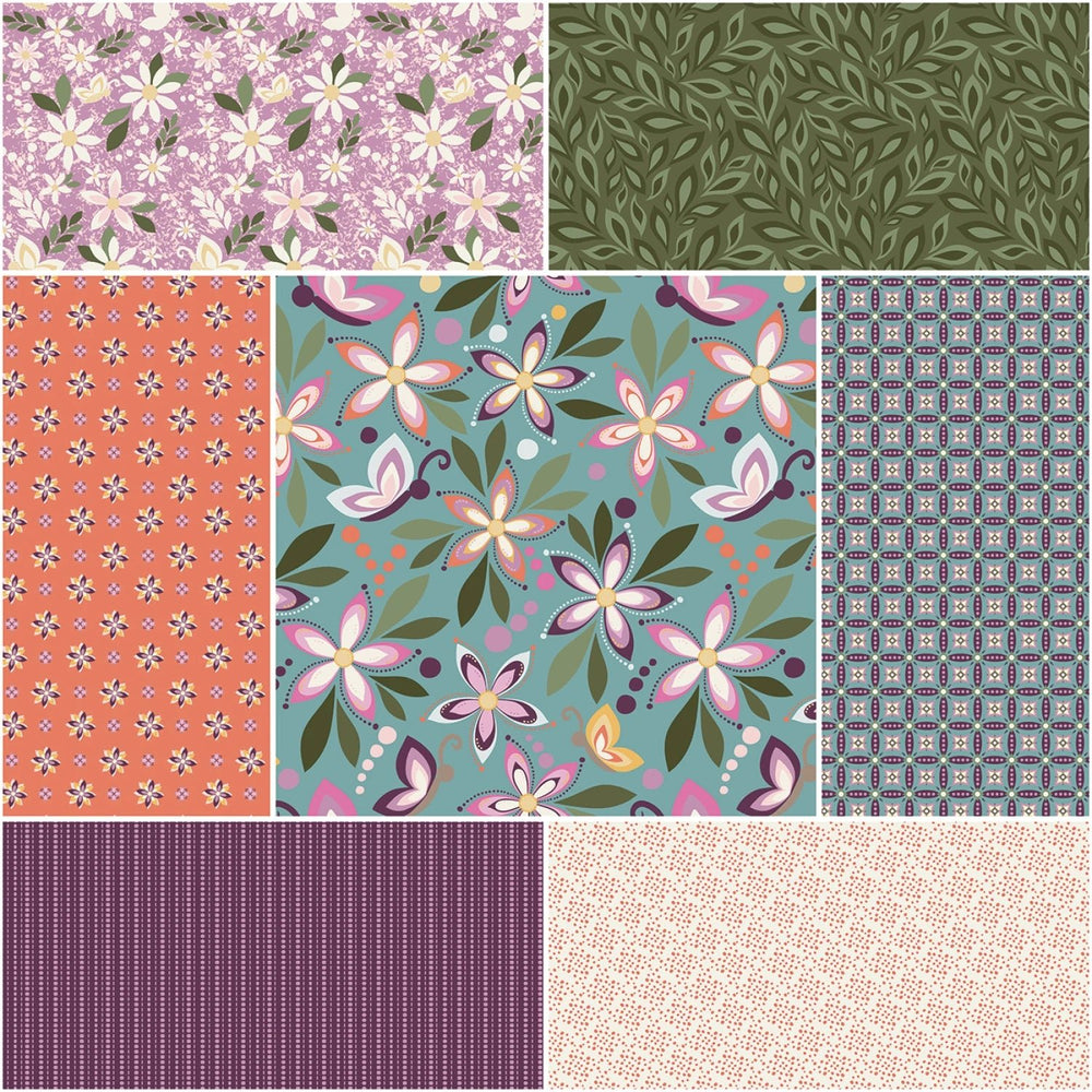 Juju's Petals 1 Yard Bundle - Teal | 1 Yard Bundle - 7 pcs (1YD - 16610T - 7) - Maple Leaf Quilting Company Ltd.