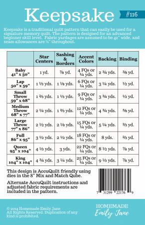 Keepsake Quilt Pattern - Paper Pattern - Maple Leaf Quilting Company Ltd.