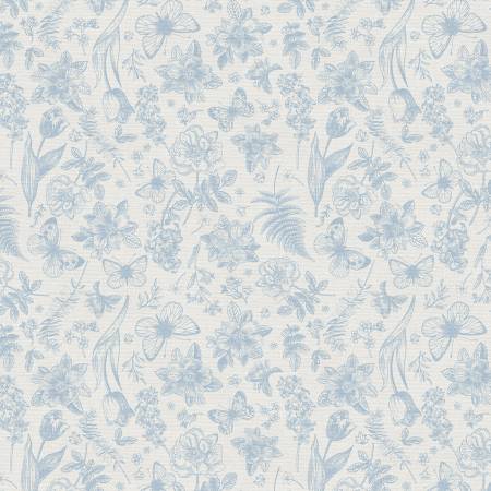 Light Blue On White Floral Toss 118" Cotton (183 - 25353) – Sold in UNITS of ¼ metre - Maple Leaf Quilting Company Ltd.