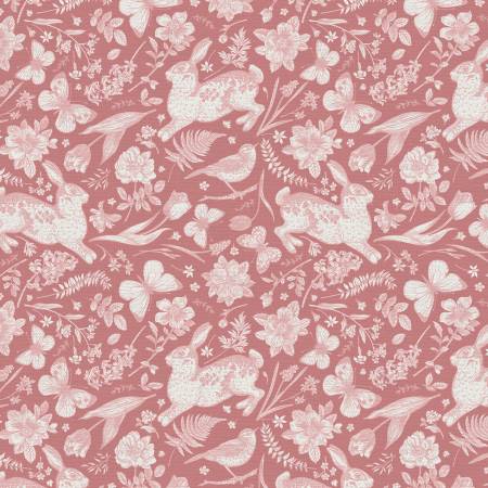 Light Coral On Dark Coral Garden Toss 118" Cotton (183 - 25336) – Sold in UNITS of ¼ metre - Maple Leaf Quilting Company Ltd.