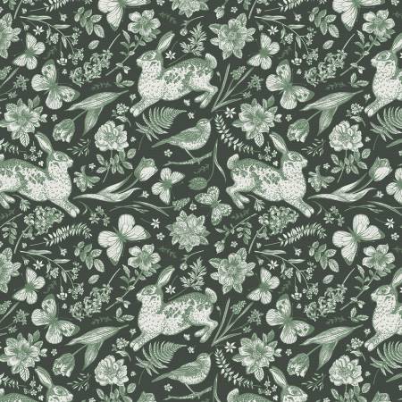 Light Green On Dark Green Garden Toss 118" Cotton (183 - 25344) – Sold in UNITS of ¼ metre - Maple Leaf Quilting Company Ltd.