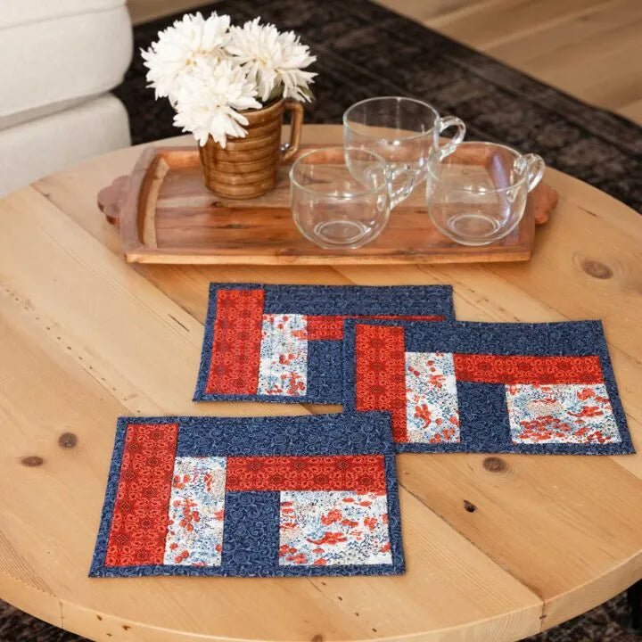 Log Cabin Mug Mat Quilt - As - You - Go Kit (3 Pack) - Maple Leaf Quilting Company Ltd.