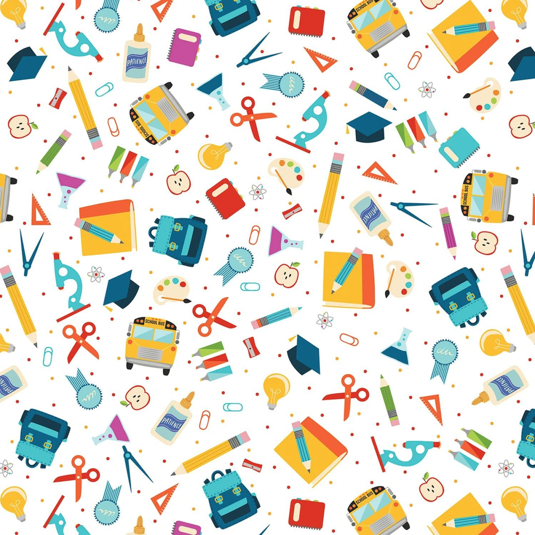 Love Teach Inspire - School Supplies | 44/45" Cotton (LTIN5852 - W) - Sold in UNITS of 1/4 metre - Maple Leaf Quilting Company Ltd.