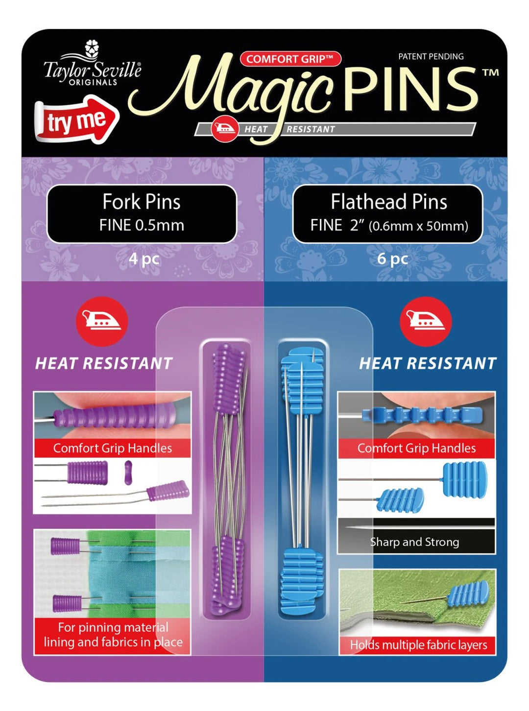Magic Pins Fork and Flat Head Sample Card (220184) - Maple Leaf Quilting Company Ltd.