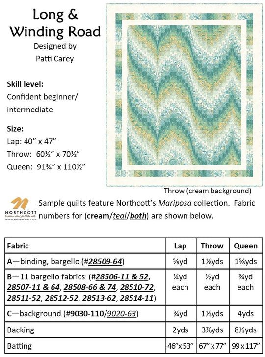 Mariposa - Long & Winding Road Quilt Kit (60.5" x 70.5") - Maple Leaf Quilting Company Ltd.