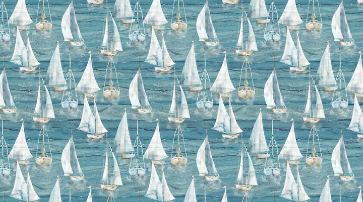 Med. Blue Large Sailboats - Smooth Sailing | 43/44" (DP28908-44) - Sold in UNITS of ¼ metre - Maple Leaf Quilting Company Ltd.