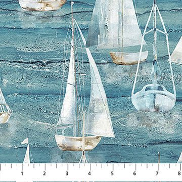 Med. Blue Large Sailboats - Smooth Sailing | 43/44" (DP28908-44) - Sold in UNITS of ¼ metre - Maple Leaf Quilting Company Ltd.