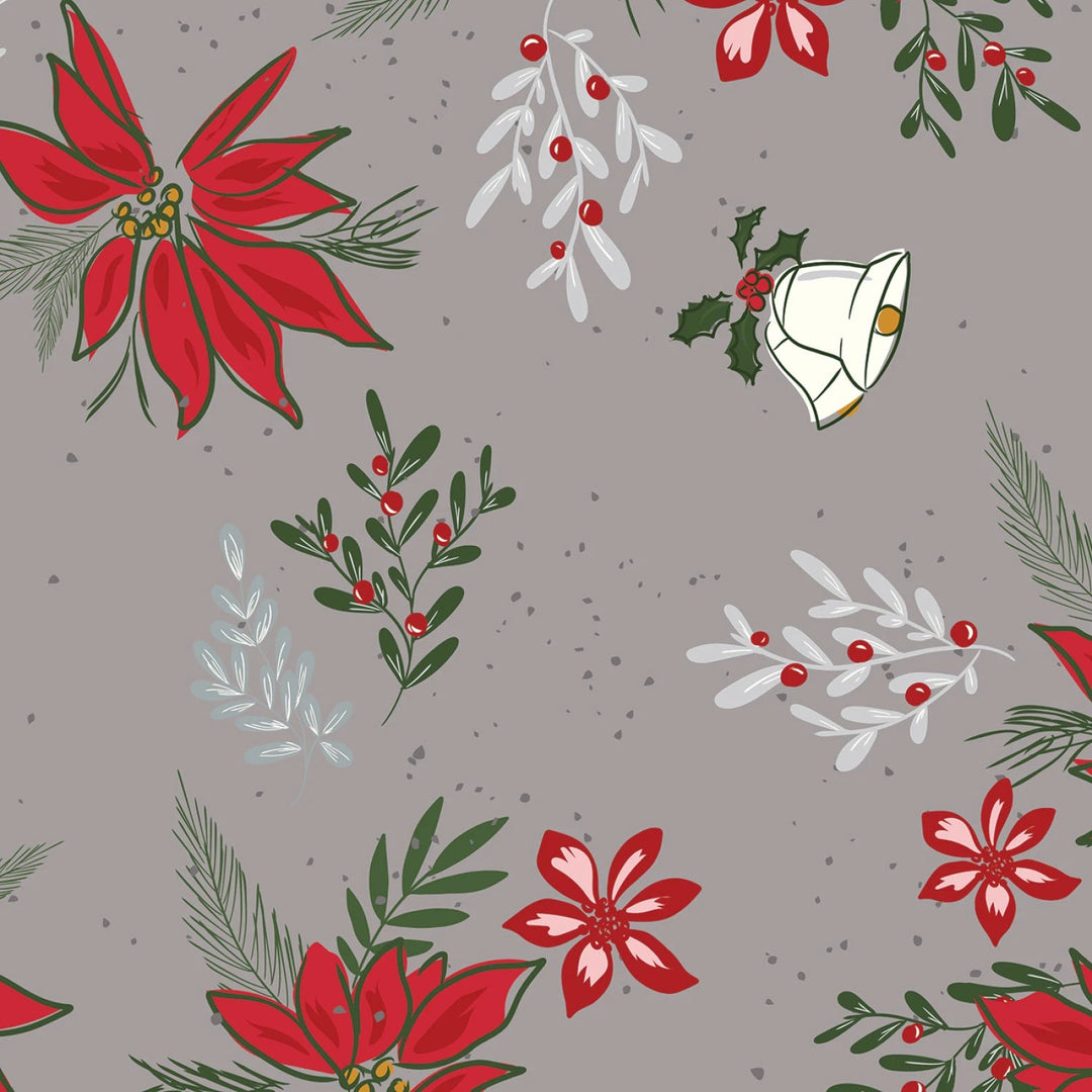 Mistletoe & Holly - Floral Gray | 108” Cotton (WB16409R - GRAY) - Sold in UNITS of 1/4 metre - Maple Leaf Quilting Company Ltd.