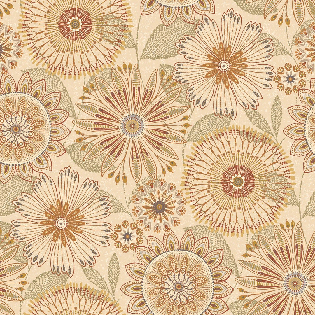 Natural Floral Medallions (12in Repeat) 108" Cotton (3350W - 44) – Sold in UNITS of ¼ metre - Maple Leaf Quilting Company Ltd.