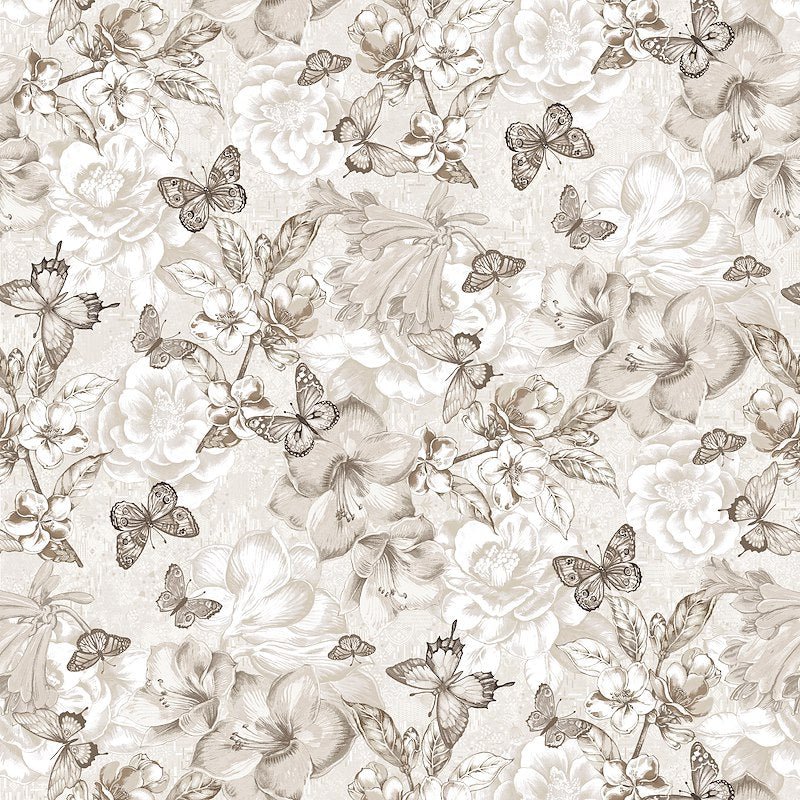 Natural Monotone Butterfly and Floral 108" Cotton (8164WS - 33) – Sold in UNITS of ¼ metre - Maple Leaf Quilting Company Ltd.