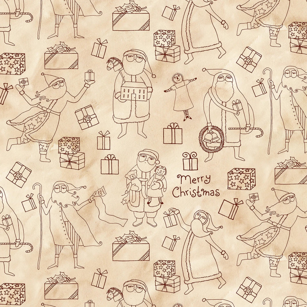 Naughty or Nice - Santas and Gifts Parchment | 108” Cotton (WB16268R - PARCHMENT) - Sold in UNITS of 1/4 metre - Maple Leaf Quilting Company Ltd.