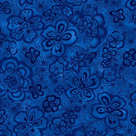 Navy Tonal Floral 108" Cotton (BQ3500 - 77) – Sold in UNITS of ¼ metre - Maple Leaf Quilting Company Ltd.