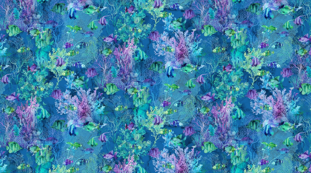 Navy Underwater - Coral Reef | 43/44" Cotton (DP28879 - 48) - Sold in UNITS of ¼ metre - Maple Leaf Quilting Company Ltd.
