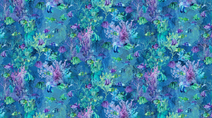 Navy Underwater - Coral Reef | 43/44" Cotton (DP28879 - 48) - Sold in UNITS of ¼ metre - Maple Leaf Quilting Company Ltd.