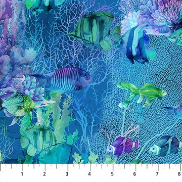 Navy Underwater - Coral Reef | 43/44" Cotton (DP28879 - 48) - Sold in UNITS of ¼ metre - Maple Leaf Quilting Company Ltd.