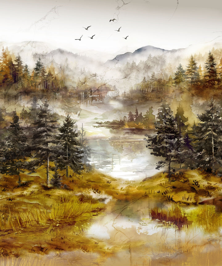 Ochre Multi Coloured - Misty Morning - 36" x 43" Panel (DP28645 - 54) - Maple Leaf Quilting Company Ltd.