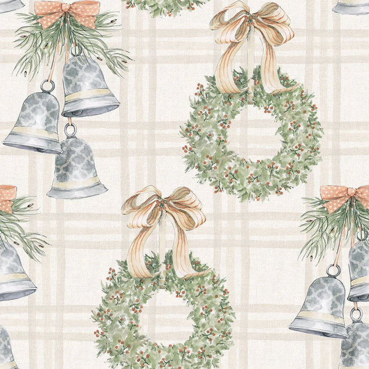 Off White - Silver Bells and Festive Wreaths 44" Wide Cotton (66250402-01) 🇨🇦 - Maple Leaf Quilting Company Ltd.