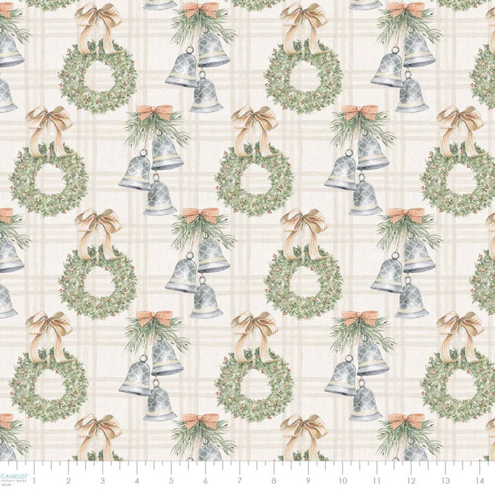 Off White - Silver Bells and Festive Wreaths 44" Wide Cotton (66250402-01) 🇨🇦 - Maple Leaf Quilting Company Ltd.