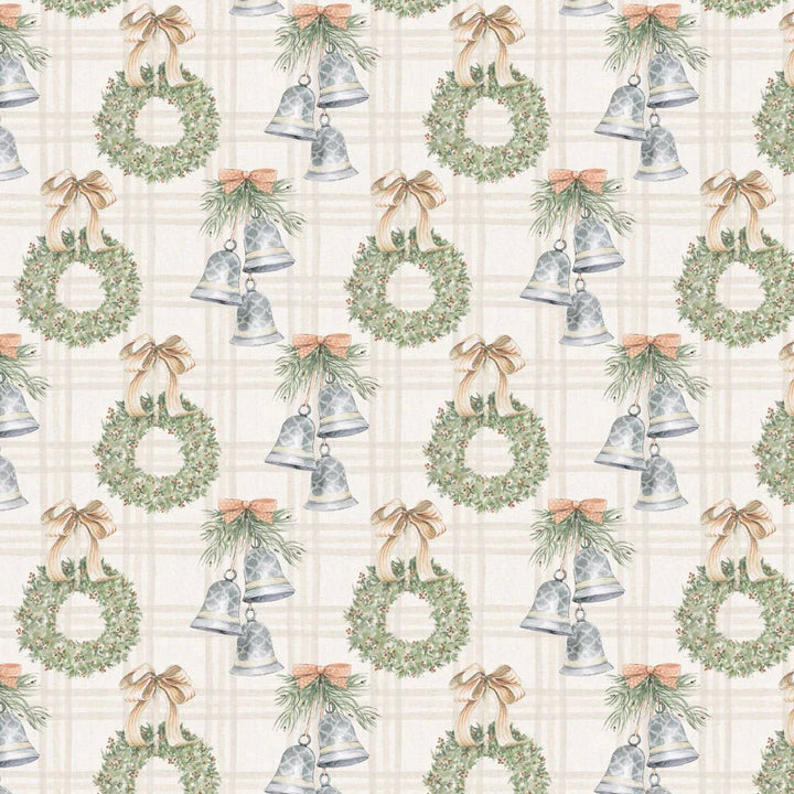 Off White - Silver Bells and Festive Wreaths 44" Wide Cotton (66250402-01) 🇨🇦 - Maple Leaf Quilting Company Ltd.