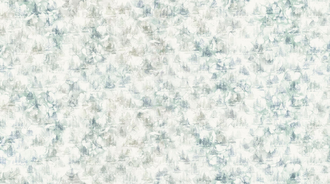 Off White/Blue Mini Trees - Altitude | 43/44" Cotton (DP29157­-10) - Sold in UNITS of ¼ metre - Maple Leaf Quilting Company Ltd.