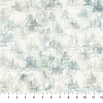 Off White/Blue Mini Trees - Altitude | 43/44" Cotton (DP29157­-10) - Sold in UNITS of ¼ metre - Maple Leaf Quilting Company Ltd.