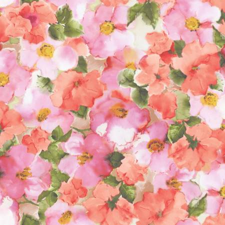 Peach/Pink Flower Wash 108" Cotton (QB10800M - CP) - Sold in UNITS of 1/4 metre - Maple Leaf Quilting Company Ltd.