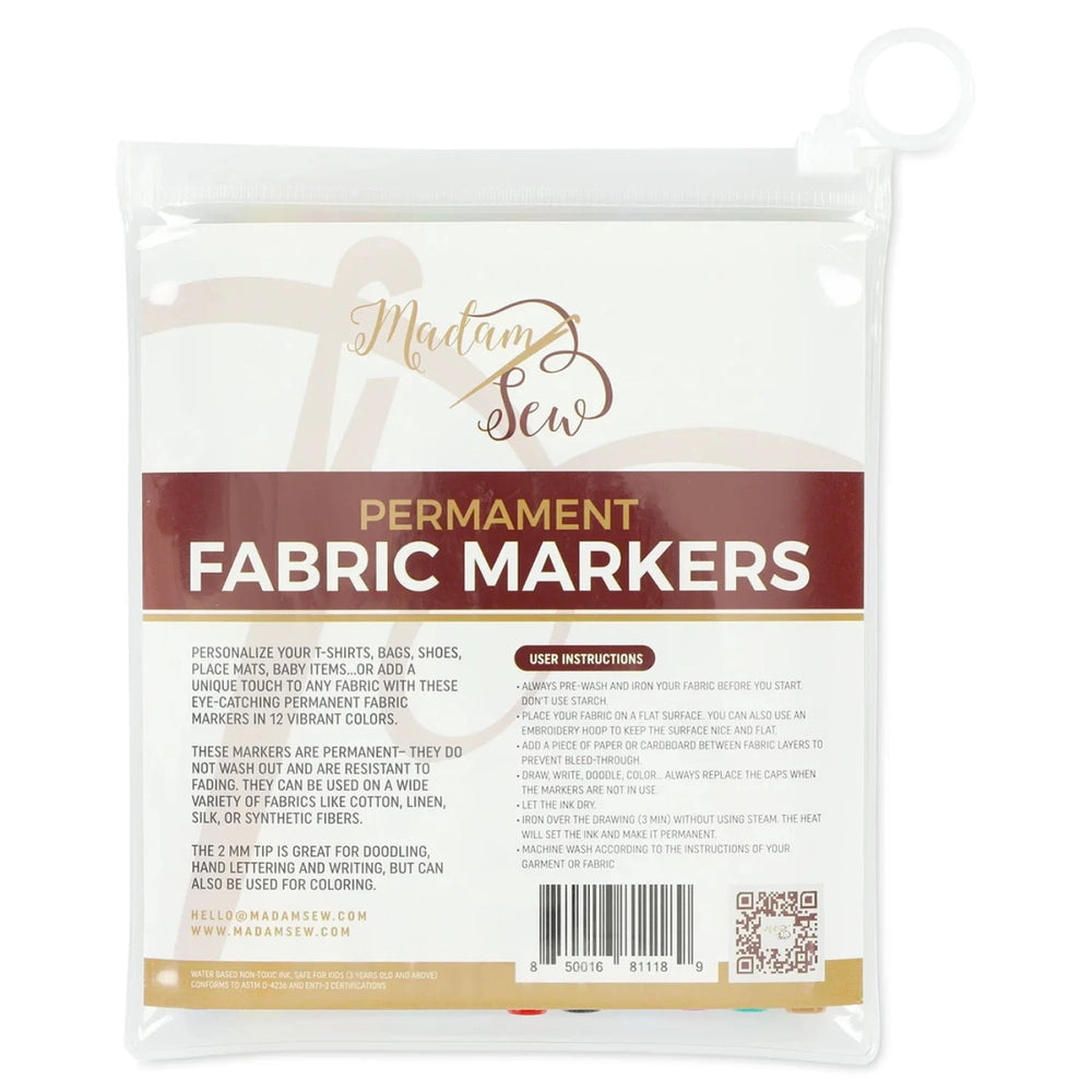 Permanent Fabric Markers 12 Colors (MS - PFM) - Maple Leaf Quilting Company Ltd.