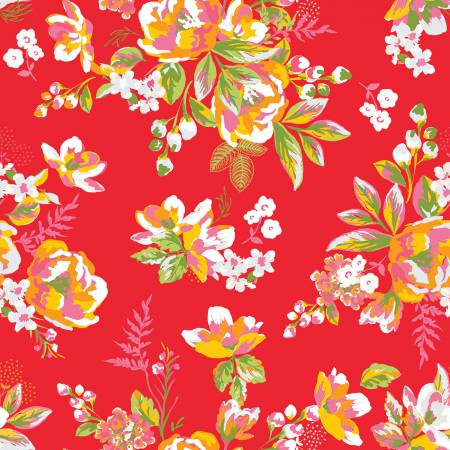 Picnic Florals Red 108" Cotton (WB14619R - RED) – Sold in UNITS of ¼ metre - Maple Leaf Quilting Company Ltd.