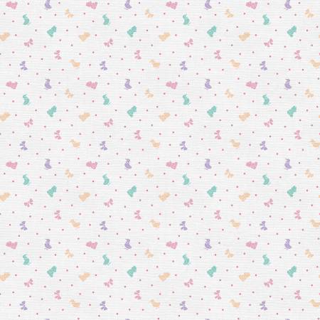 Pink/Teal/Purple On White Ditsy Ducks & Bows 118" Cotton (183 - 25240) – Sold in UNITS of ¼ metre - Maple Leaf Quilting Company Ltd.