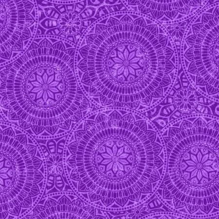 Plum Tossed Mandalas 118" Cotton (7637S - 55) – Sold in UNITS of ¼ metre - Maple Leaf Quilting Company Ltd.