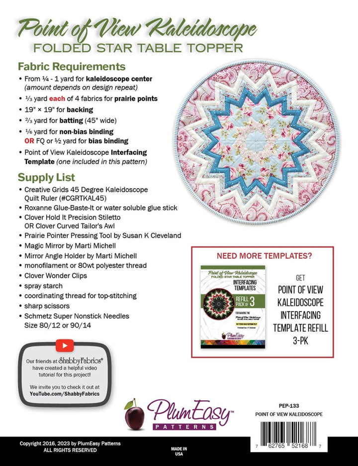 Point of View Kaleidoscope | Folded Star Table Topper Pattern (PEP - 133) - Maple Leaf Quilting Company Ltd.