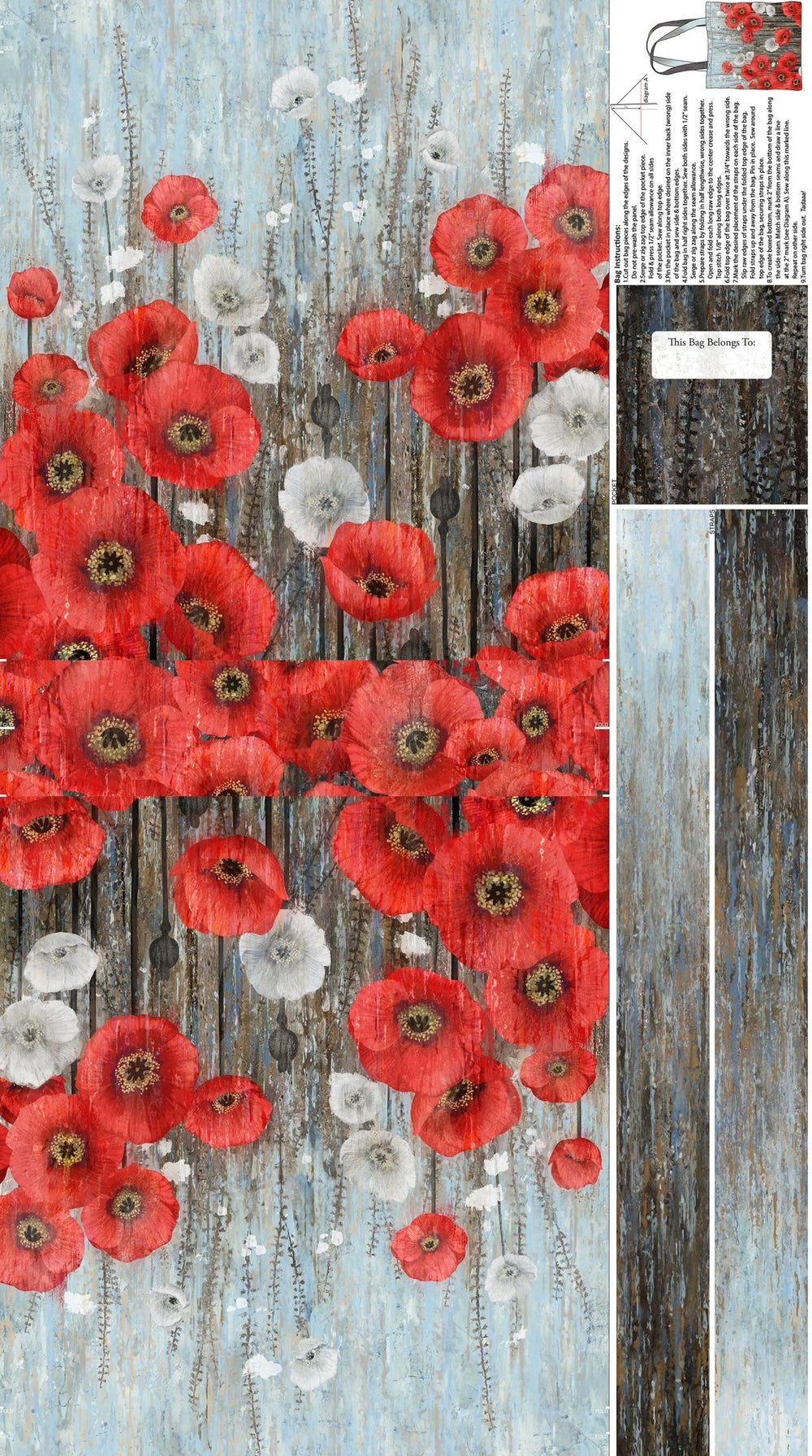 Poppy Meadow Bag by Northcott Studio - 24" x 43" Canvas Bag Panel (C29093 - 97) - Maple Leaf Quilting Company Ltd.