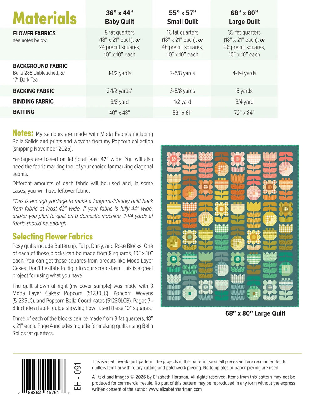 Posy Quilt Pattern (EH091) - Maple Leaf Quilting Company Ltd.