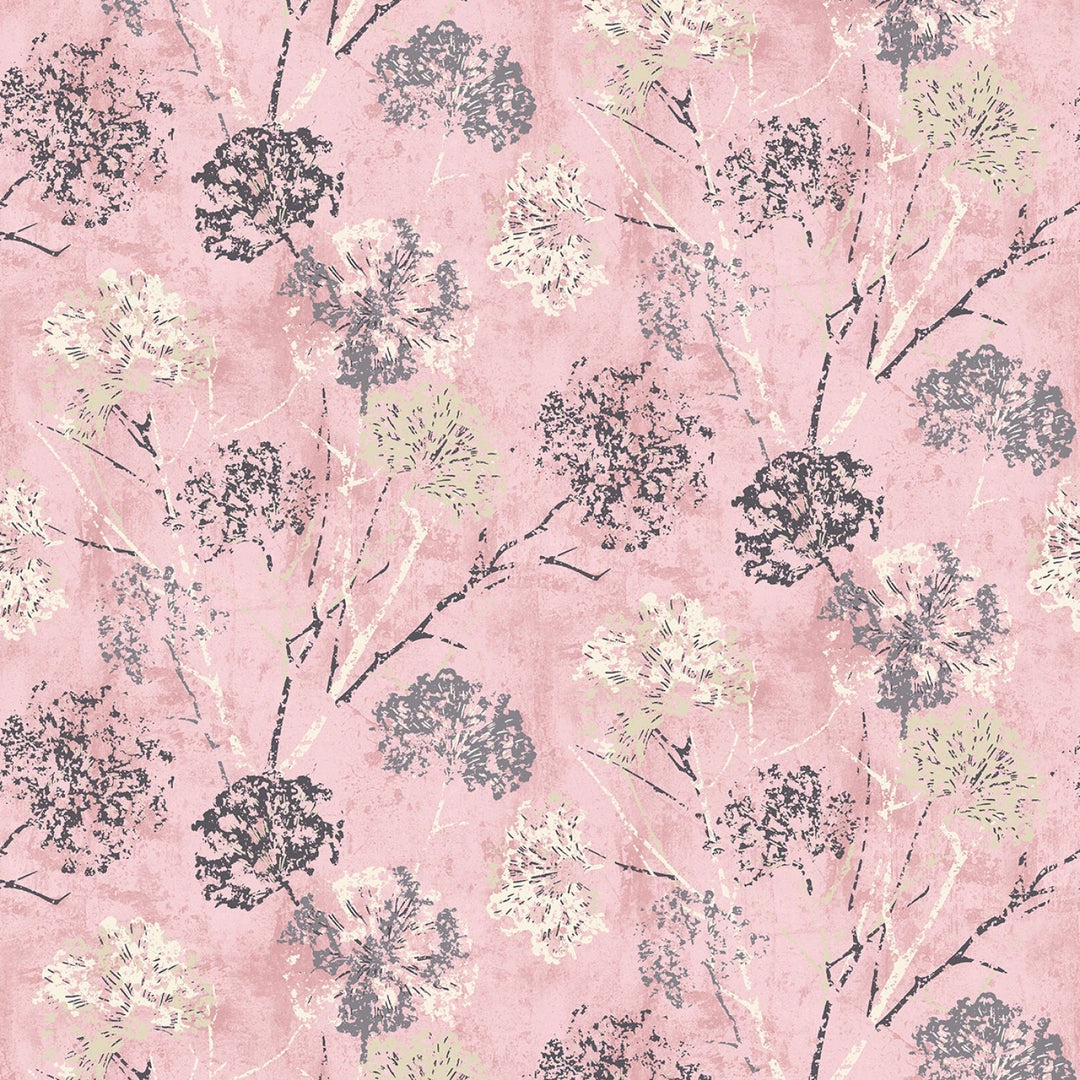 Powder Pink Dandelion Stamp | 108” Cotton (8276S - 20) - Sold in UNITS of 1/4 metre - Maple Leaf Quilting Company Ltd.