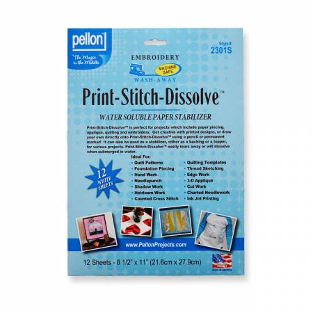 Print - Stitch - Dissolve White Sheets - 8.5in x 11in (12 Sheets) - Maple Leaf Quilting Company Ltd.