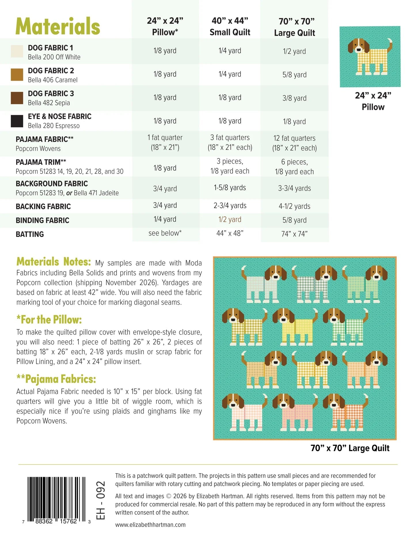 Pups in Pajamas Quilt Pattern (EH092) - Maple Leaf Quilting Company Ltd.