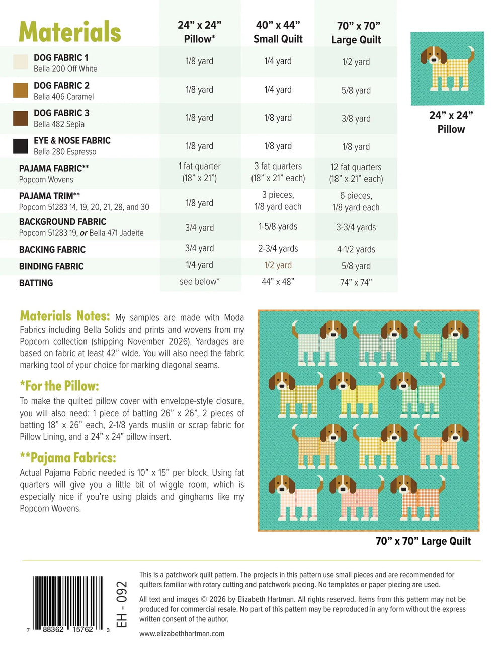 Pups in Pajamas Quilt Pattern (EH092) - Maple Leaf Quilting Company Ltd.