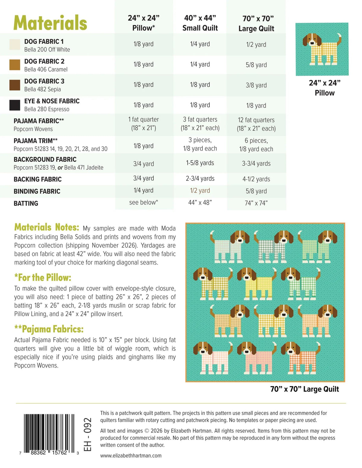 Pups in Pajamas Quilt Pattern (EH092) - Maple Leaf Quilting Company Ltd.
