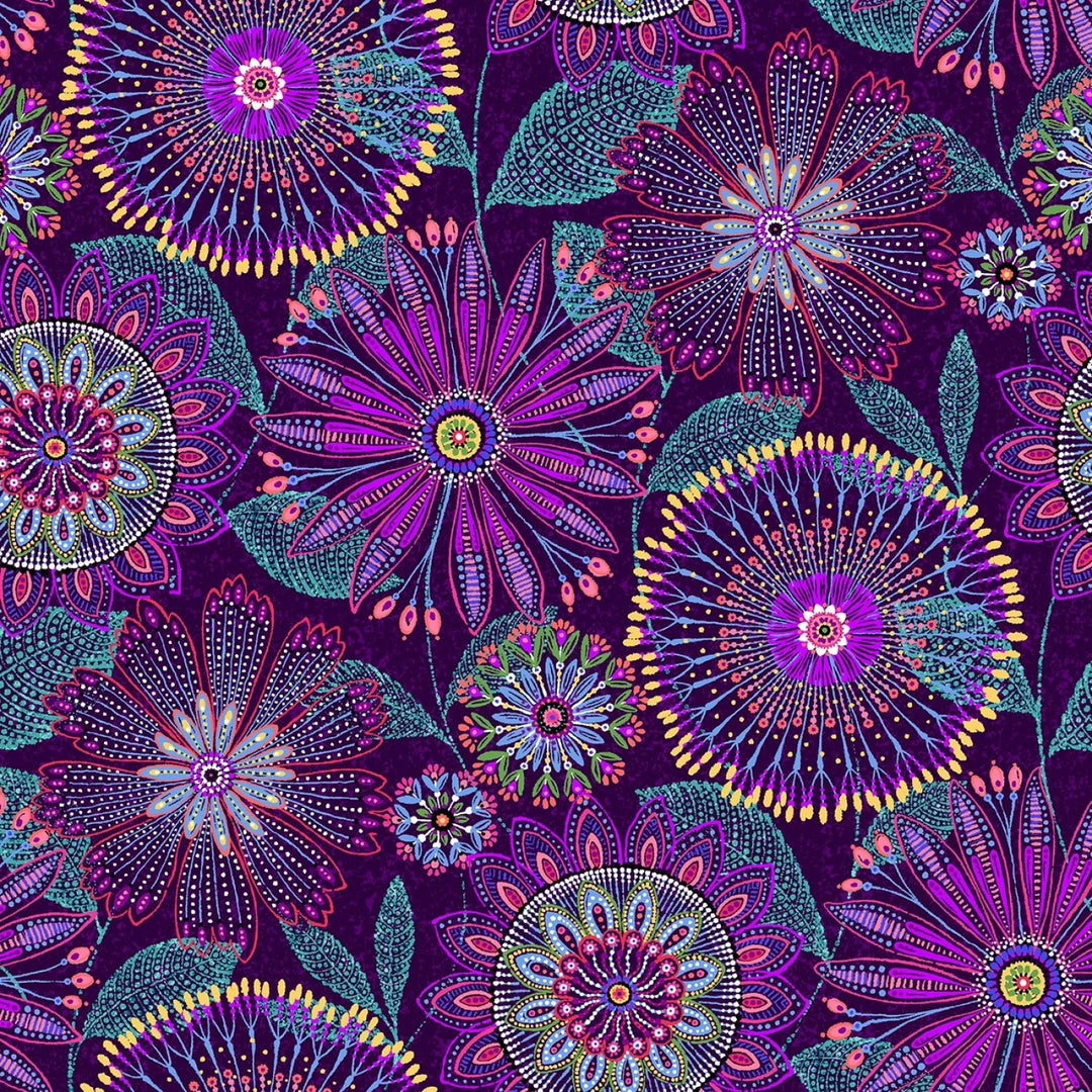Purple Floral Medallions (12in Repeat) 108" Cotton (3350W - 55) – Sold in UNITS of ¼ metre - Maple Leaf Quilting Company Ltd.